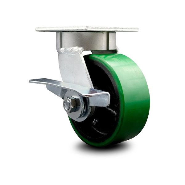 5 Inch Kingpinless Green Poly on Steel Wheel Swivel Caster with Brake SCC